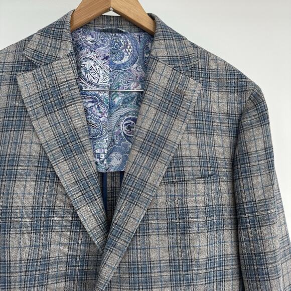 Robert Graham Sport Coat Mens 46R Wool Silk Plaid Slim Fit Blazer Jacket Preppy - Picture 6 of 16